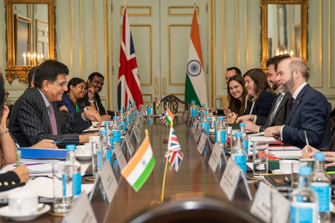 The Indian minister of commerce paid a visit to London to meet trade secretary Jonathan Reynolds. (Department for Business and Trade) 