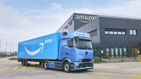 Amazons new eActros 600 electric truck in UK fleet expansion, showcasing sustainability in logistics.
