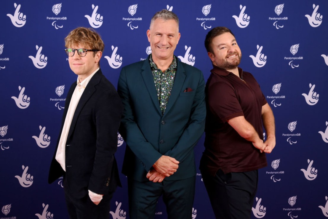 Josh Widdicombe appears on The Last Leg alongside Adam Hills and Alex Brooker. (Photo by Eamonn M. McCormack/Getty Images for The National Lottery)