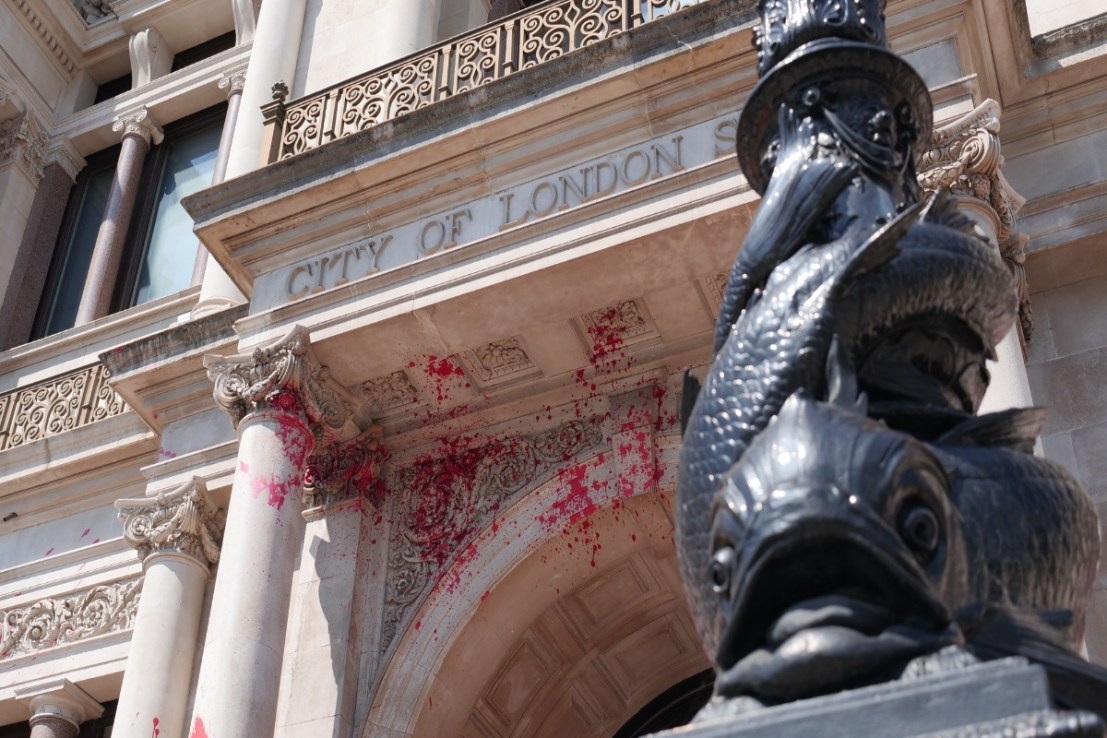 JP Morgan was hit with the latest "red paint" attack on banks.