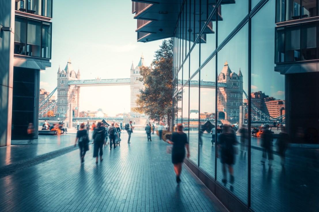 City walkers walking near Tower Bridge