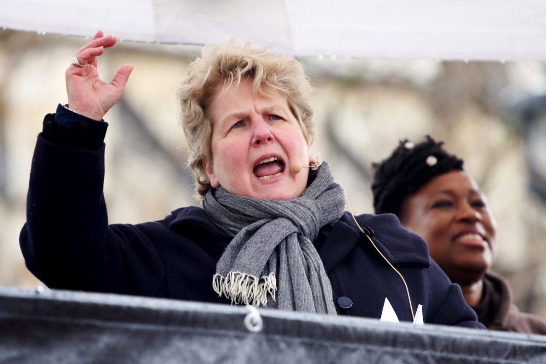 LONDON, ENGLAND - MARCH 08: Sandi Toksvig during the #March4Women 2020 on March 08, 2020 in London, England. The event is to mark International Women's Day. (Photo by Lia Toby/Getty Images)