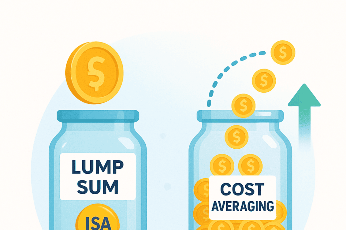 The choice between investing one big lump sum and drip‑feeding smaller amounts over time into an ISA.