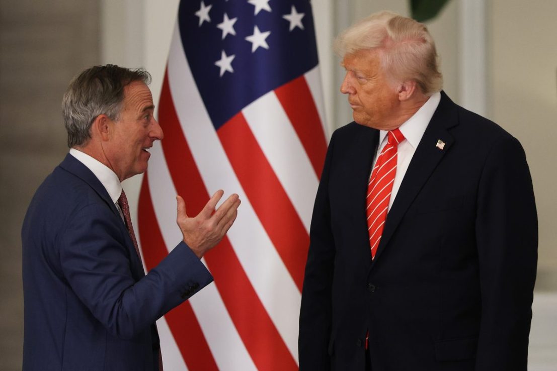 Trump has warned the Washington Commanders, owned by Josh Harris (left), that he may block their stadium move