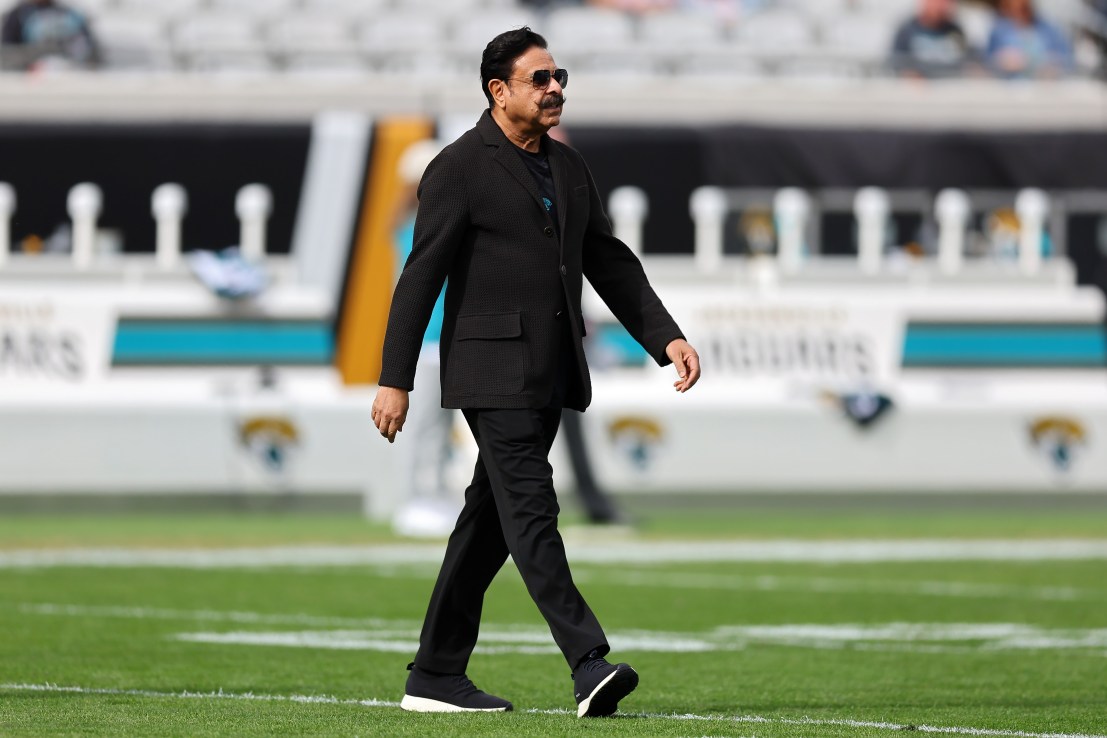 JACKSONVILLE, FLORIDA - DECEMBER 15: Shahid Khan, owner of the Jacksonville Jaguars, walks across the field before the game against the New York Jets at EverBank Stadium on December 15, 2024 in Jacksonville, Florida. (Photo by Mike Carlson/Getty Images)