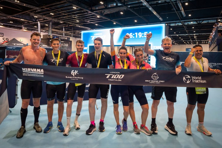 British Olympic swimmer Adam Peaty starred for future father-in-law Gordon Ramsay&rsquo;s team at the London T100 Triathlon.
