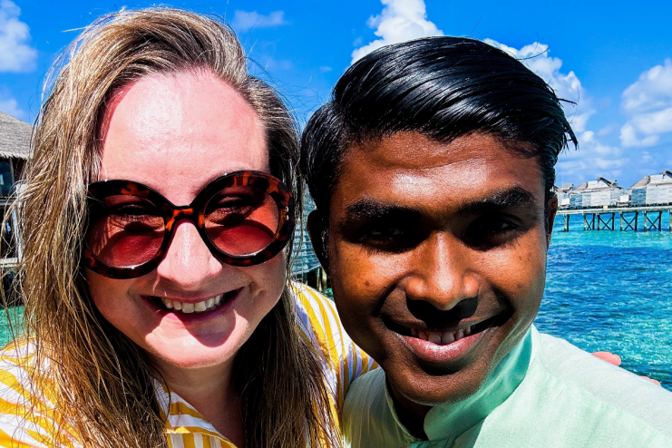 Laurel and Shah at the Six Senses in the Maldives (Photo: Laurel Waldron)