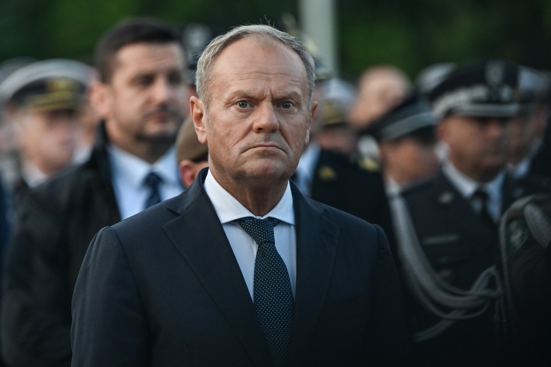 Polish Prime Minister Donald Tusk said a "huge" number of Russian drones crossed the border into Poland (Photo by Artur Widak/NurPhoto via Getty Images)