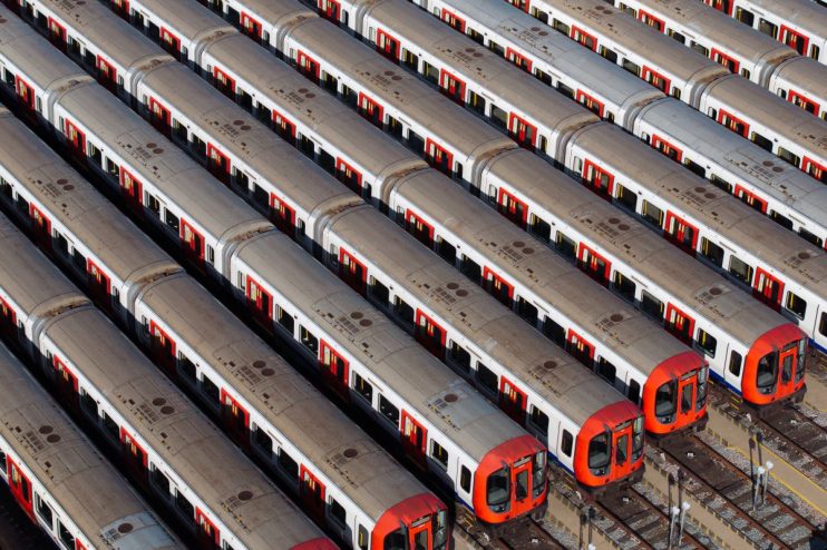 UPMINSTER, ENGLAND - SEPTEMBER 08: Tube trains are stacked at Upminster rail depot on September 08, 2025 in Upminster, England. London Underground workers have begun a strike that impacts most of the network, with limited or no services running on the Tube and DLR between Sunday and Friday. Members of the Rail, Maritime and Transport union (RMT) voted to strike after failed negotiations with Transport for London (TfL) over pay and working conditions. (Photo by Dan Kitwood/Getty Images)