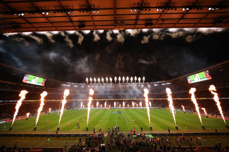 VIP hospitality experience at England v Australia Autumn Nations Cup, featuring a lively rugby atmosphere and champagne re...