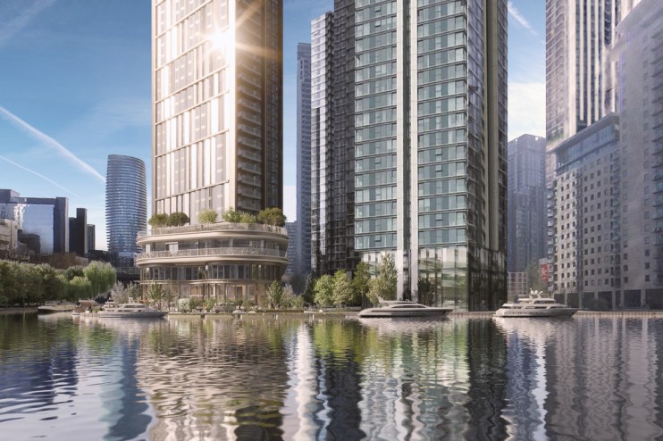 South Dock development proposal CGI view showcasing architectural design and layout from north walk perspective