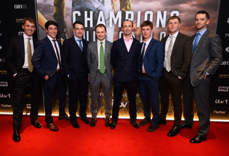 BAFTA premiere of Champions: Full Gallop Season Two with jockeys and trainers in formal attire at Piccadilly event.