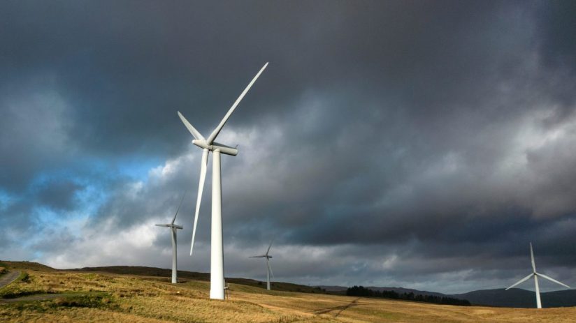 LAMBRIGG, ENGLAND - NOVEMBER 25: In this aerial view, wind turbines adorn the landscape in the Southern Lake District on November 25, 2022 in Lambrigg, England. Two former Conservative prime ministers - Boris Johnson and Liz Truss - have joined the group of MPs calling for England's restrictions on onshore wind farm construction to be overturned. A de fact moratorium was imposed on new wind farms in 2015 by the government of David Cameron, under pressure from Conservative MPs and councils who found them unsightly. Some were allowed to proceed following a rules change in 2020, but planning rules continue to hamper new projects. (Photo by Christopher Furlong/Getty Images)