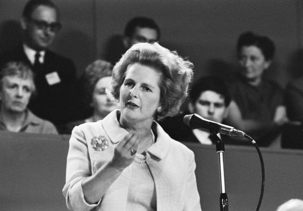 Conservative Party politician Margaret Thatcher talking during a speech at the Conservative Party Conference, Brighton, East Sussex, October 21st 1967. (Photo by Stanley Sherman/Daily Express/Hulton Archive/Getty Images)