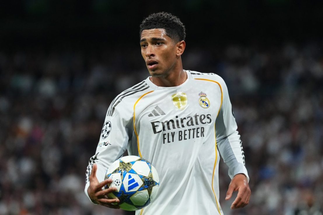 MADRID, SPAIN - OCTOBER 22: Jude Bellingham of Real Madrid looks on during the UEFA Champions League 2025/26 League Phase MD3 match between Real Madrid C.F. and Juventus at Estadio Santiago Bernabeu on October 22, 2025 in Madrid, Spain. (Photo by Angel Martinez/Getty Images)