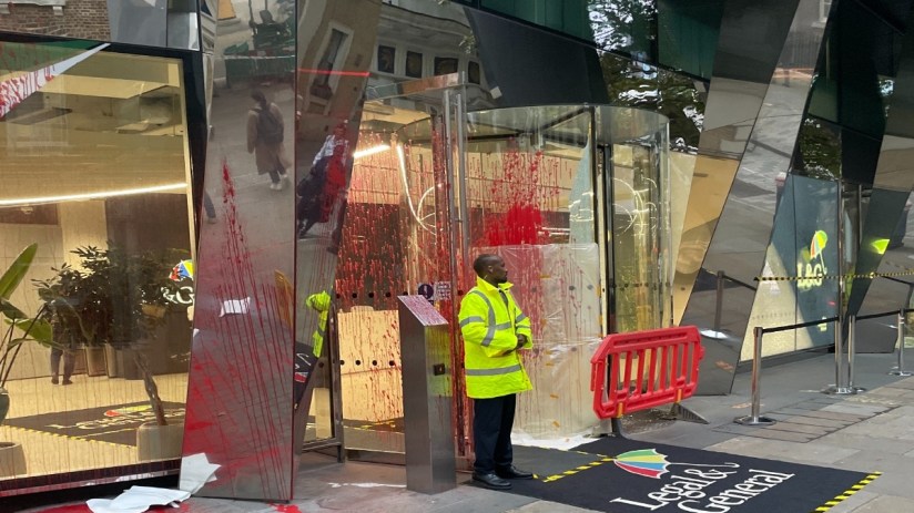 Legal & General's City office was hit with a red paint attack.