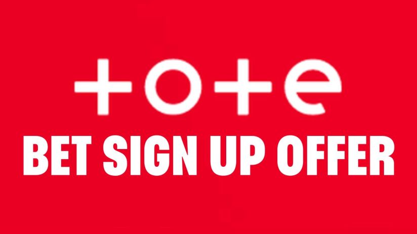 Tote Bet sign-up offer display with promotional text and graphics for new customers on a bright, engaging background