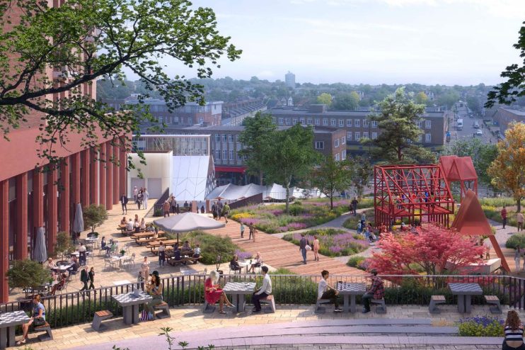 Lewisham shopping center redevelopment by Landsec showcasing modern architectural design and urban community spaces.