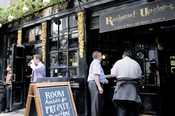 Historic Old Doctor Butlers Head pub in Square Mile, contender for Best Boozer in Toast the City Awards, exterior view.