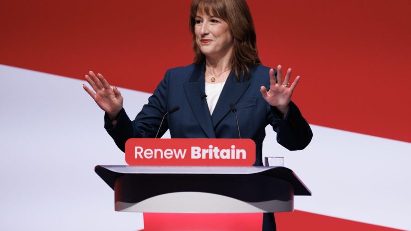 Rachel Reeves addressing economic policy at a business conference podium