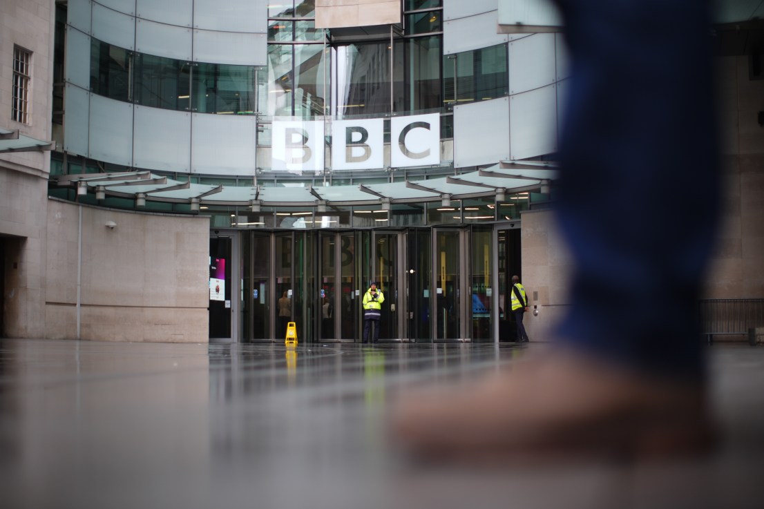 View of the entrance to BBC Broadcasting House. PA Photo. James Manning/PA Wire
