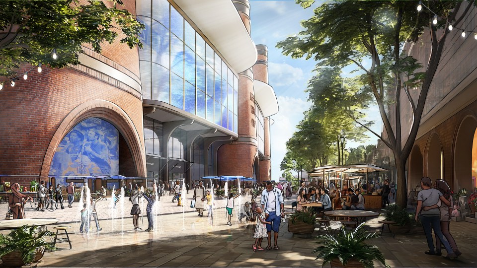 Birmingham Powerhouse Stadium on Market Street by Heatherwick Studio, showcasing modern architectural design.