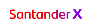 Santander X logo featuring bold red and white design elements, representing innovation and entrepreneurship initiatives