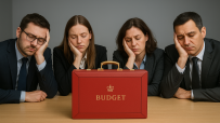 Government officials reviewing budget documents in a meeting room, discussing financial strategies amidst economic challenges