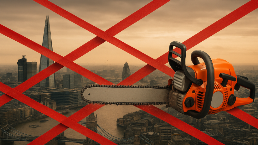 City bureaucracy concept with tangled red tape symbolizing administrative challenges and inefficiencies