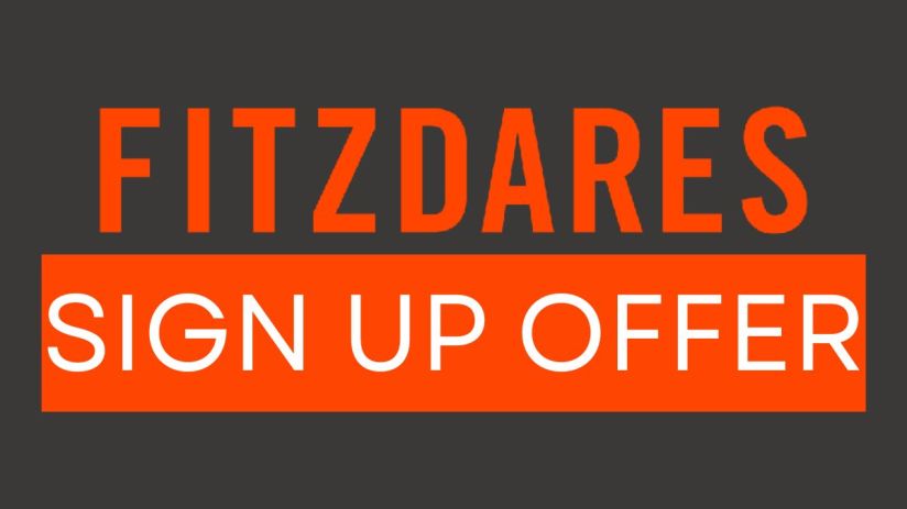 Fitzdares sign-up offer promotion banner with bold text highlighting exclusive betting bonuses for new customers