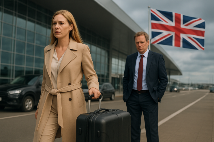 High-net-worth couple in tense discussion over divorce settlement at a luxurious office setting, highlighting legal comple...