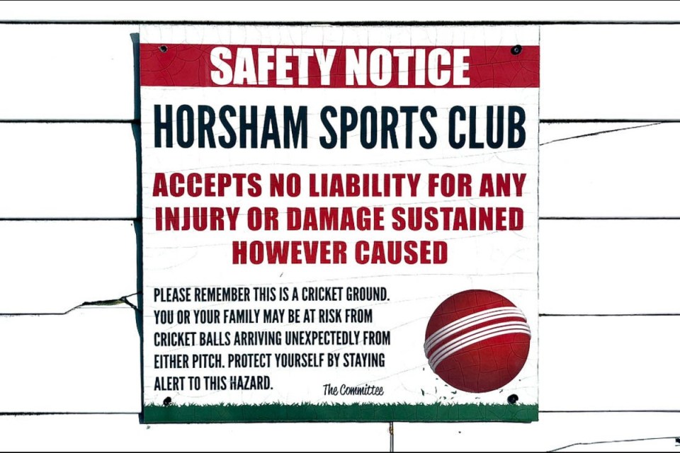 Horsham Cricket Club players in action during a sunny match day at their home ground, showcasing local sports talent.