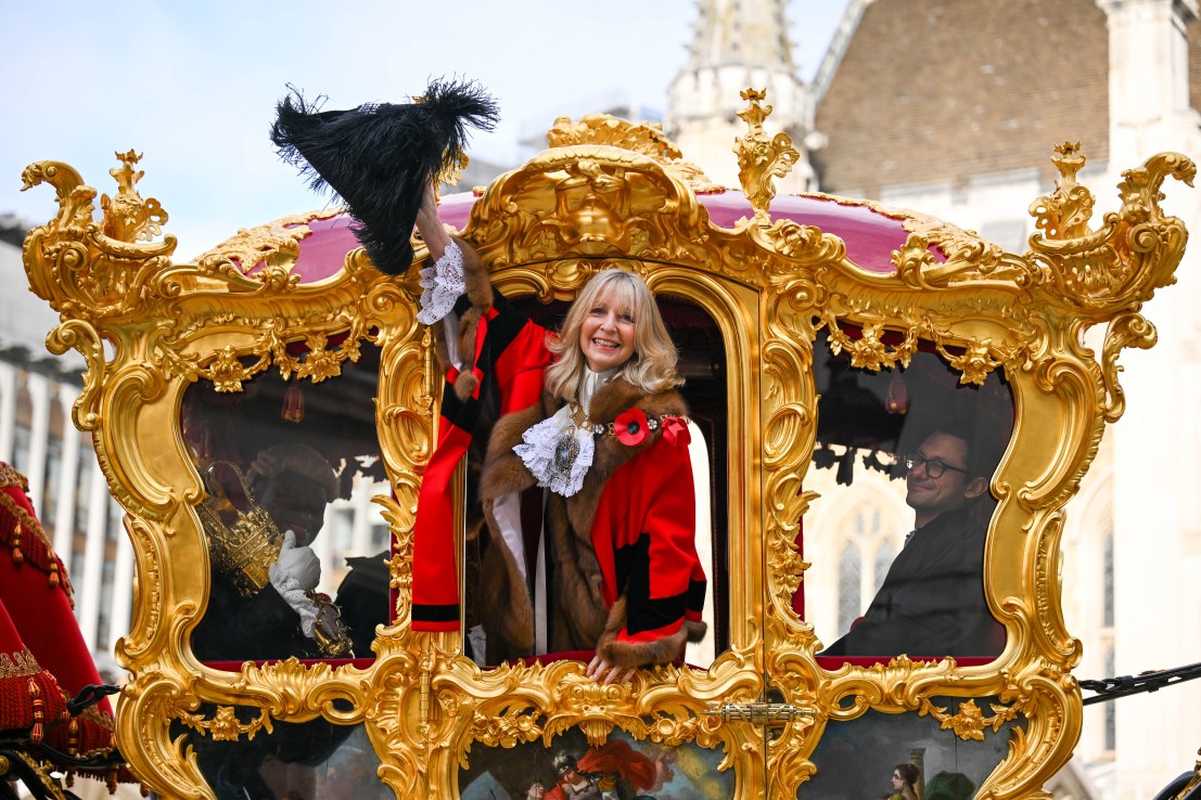 LONDON, ENGLAND - NOVEMBER 08: Dame Susan Langley DBE arrives at the State Coach, built in 1757, on November 08, 2025 in London, England. This year The Lord Mayor's Show becomes the Lady Mayor's Show as the position is occupied by Dame Susan Langley DBE. The show the world's oldest, longest and least-rehearsed civic procession. It dates back to the early 13th century when King John granted the City of London the right to appoint its own mayor. He required that each newly-elected Mayor should come upriver to distant Westminster and swear loyalty to the Crown, and the Mayors have been making that journey for over 800 years. Around them grew up a noisy, colourful, joyous procession that over the centuries became known as the Lord (Lady) Mayor's Show. (Photo by Ben Montgomery/Getty Images)