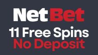 NetBet casino promotional banner highlighting 11 free spins offer with no deposit required, featuring vibrant graphics and...