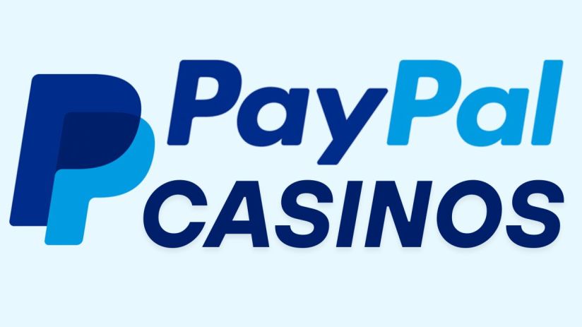 PayPal logo prominently displayed next to casino chips and playing cards, highlighting online gambling payment options.