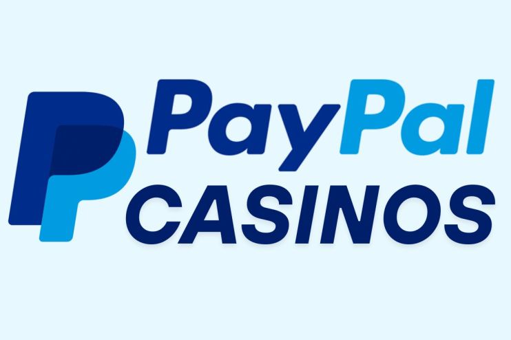 PayPal logo prominently displayed next to casino chips and playing cards, highlighting online gambling payment options.