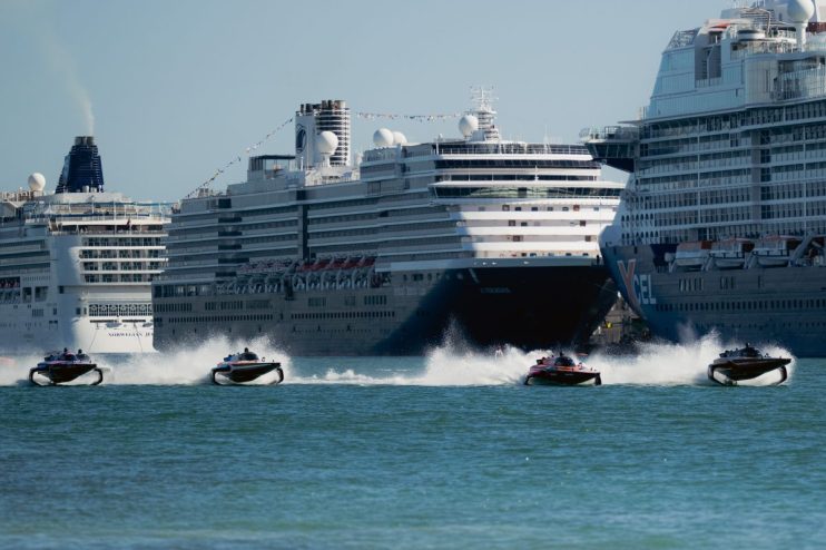 Birgit Dieryck in innovative spacesuit showcases advanced technology for space exploration at media event.