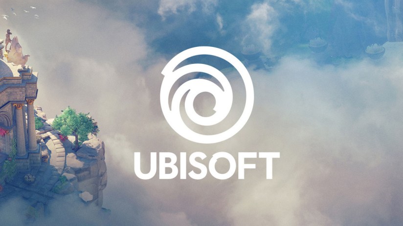 Ubisoft headquarters building exterior showcasing company logo and modern architecture on a sunny day