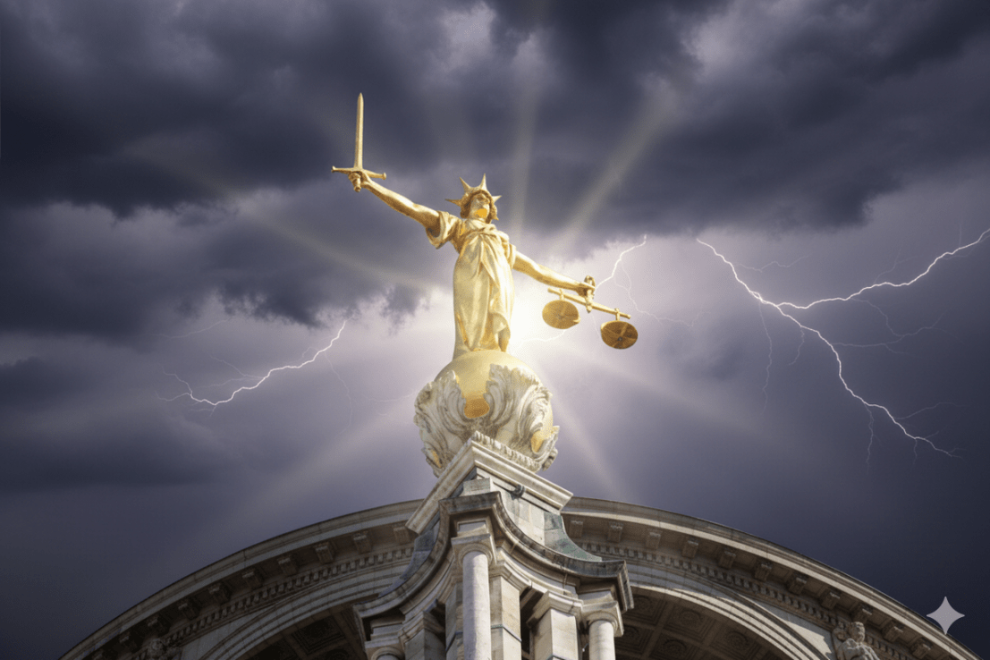 AI Generates. The Lady Justice statue on London's Old Bailey