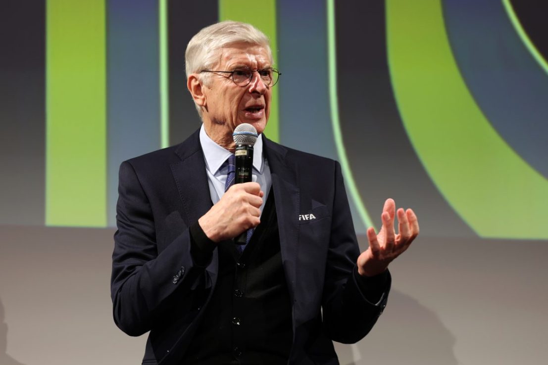 WASHINGTON, DC - DECEMBER 04: Arsene Wenger, FIFA Chief of Global Football Development speaks during a panel discussion at The John F. Kennedy Center for Performing Arts on December 04, 2025 in Washington, DC. (Photo by Dan Mullan/Getty Images)
