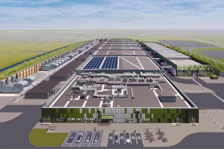 Google UKs new data center conceptual render showcasing modern architecture and sustainable design elements