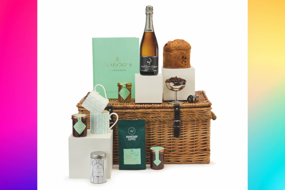 Christmas gifts 2025: Claridges luxury hamper showcasing gourmet treats and elegant packaging in a refined setting for discerning customers.