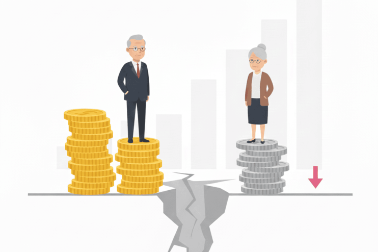 Woman and man discussing retirement savings, highlighting gender pension gap and financial planning differences