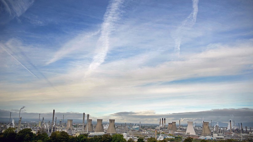 INEOS Grangemouth industrial site with chemical plant infrastructure and storage tanks, capturing the bustling energy sector.