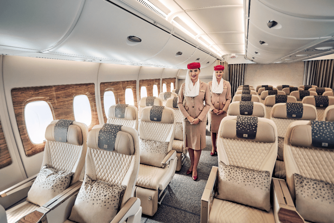 The newly upgraded Emirates Premium Economy cabins on the Airbus A380s