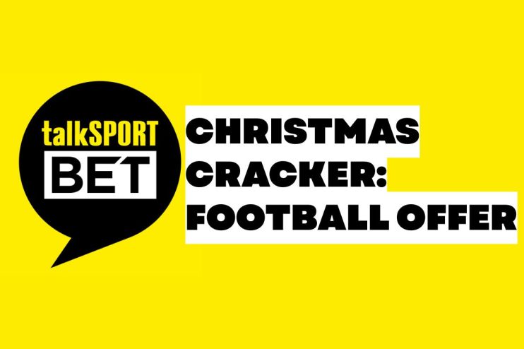 talkSPORT BET Christmas Cracker Football Offer promotional graphic with festive design and football-themed elements