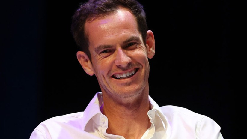 Andy Murray competes on tennis court, focused and poised, during a high-stakes match, showcasing athleticism and determina...