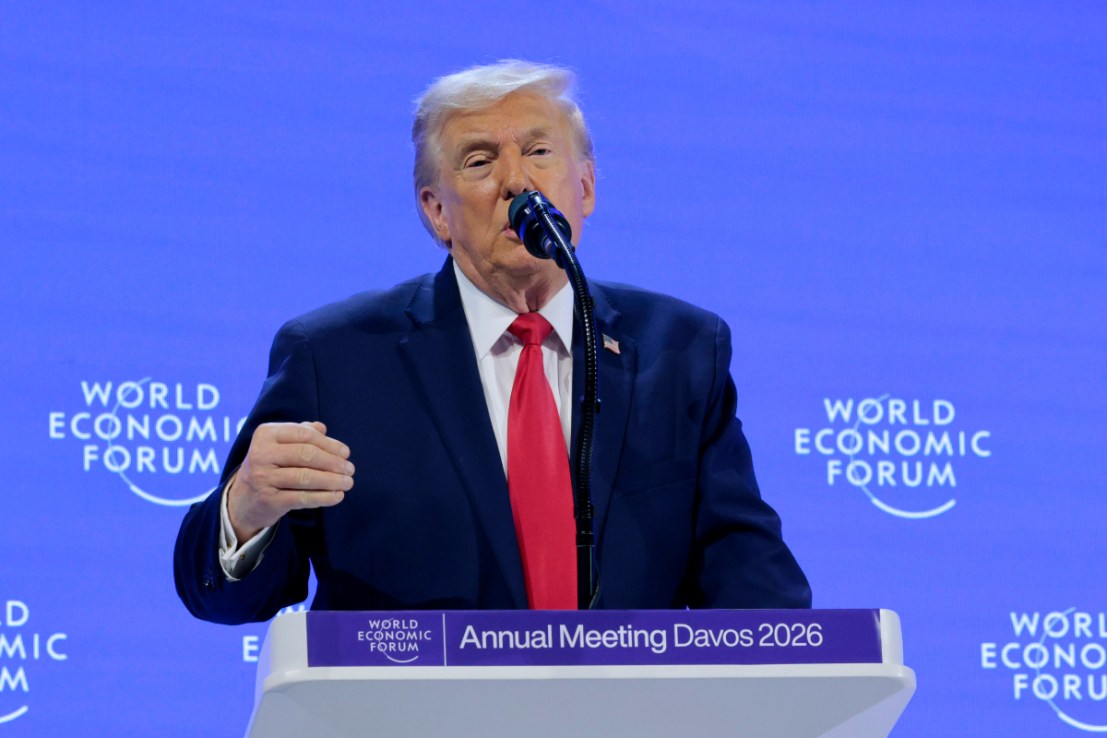 Trump rocks Davos. (Photo by Chip Somodevilla/Getty Images)