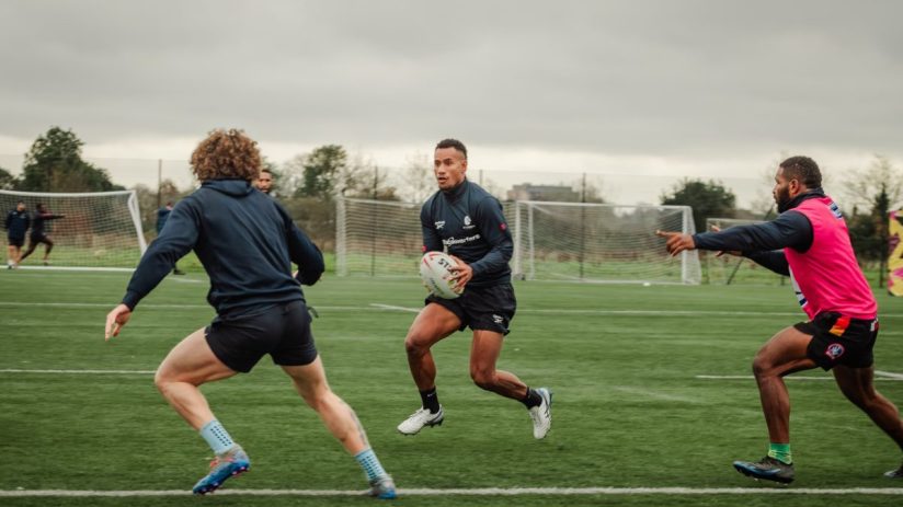 London Broncos 2025 team action shot captured by Nic Crilly Hargrave, featuring players in dynamic gameplay at a sports event