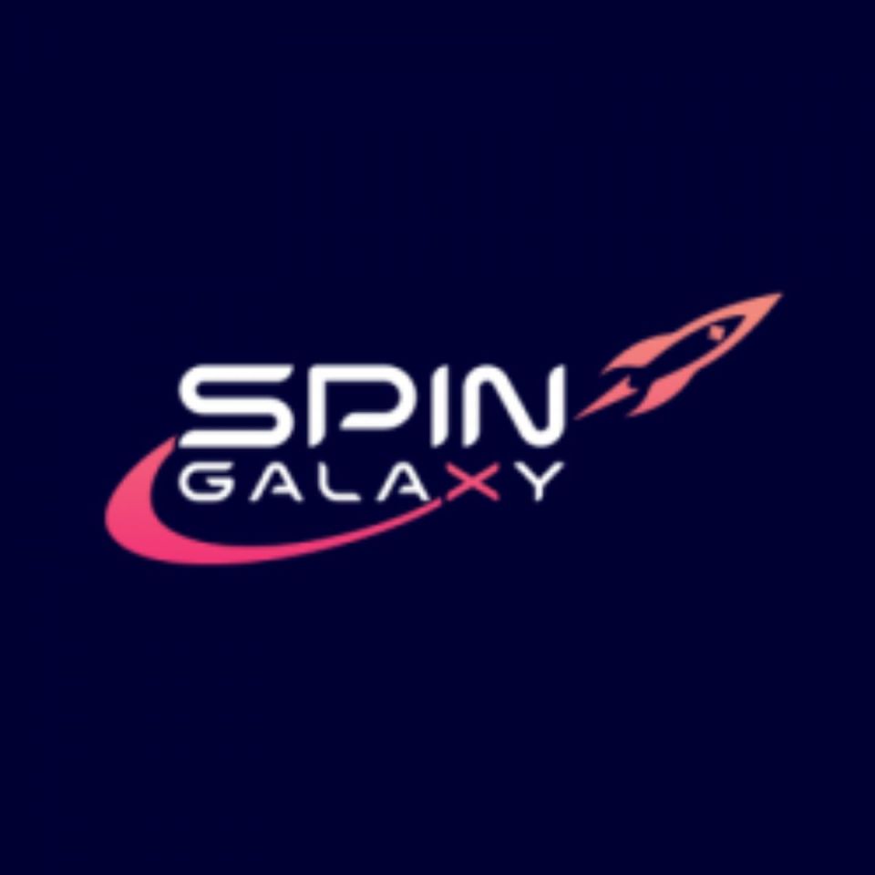 Spin Galaxy Casino logo featuring a stylized galaxy design with vibrant colors and bold, modern typography.
